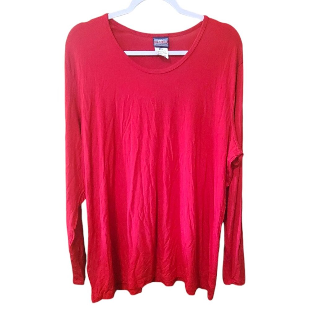 Cherokee Workwear Authentic Scrubs Long-Sleeve Red Top 2XL 95% Rayon 5% Spandex